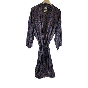 Reckless Vintage Paisley Silk Robe Tie Blue Pink Kimono Lightweight One Size